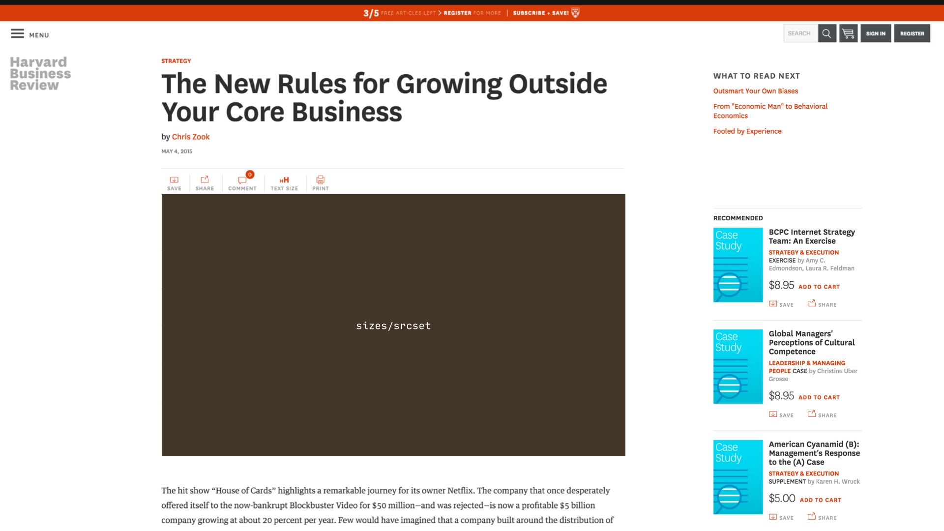 Screenshot of an article page on HBR.org, with the header image highlighted.