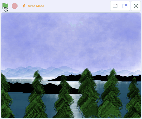 Animated gif showing faster rendering of Bob Ross paintings in a Scratch project.