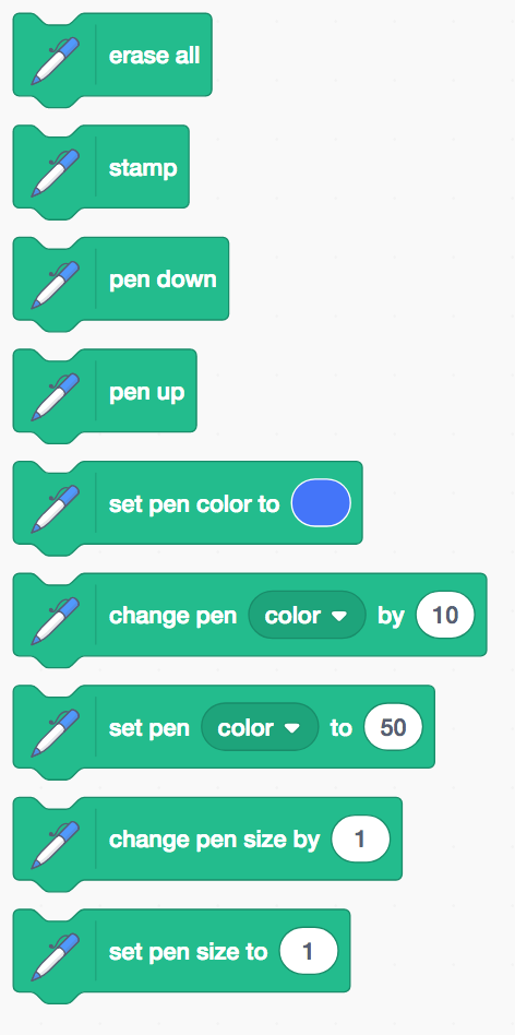 List of pen extension blocks from Scratch 3
