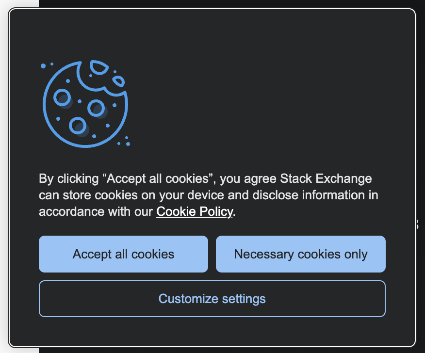 Screenshot of Stack Overflow's Cookie Permission Popup