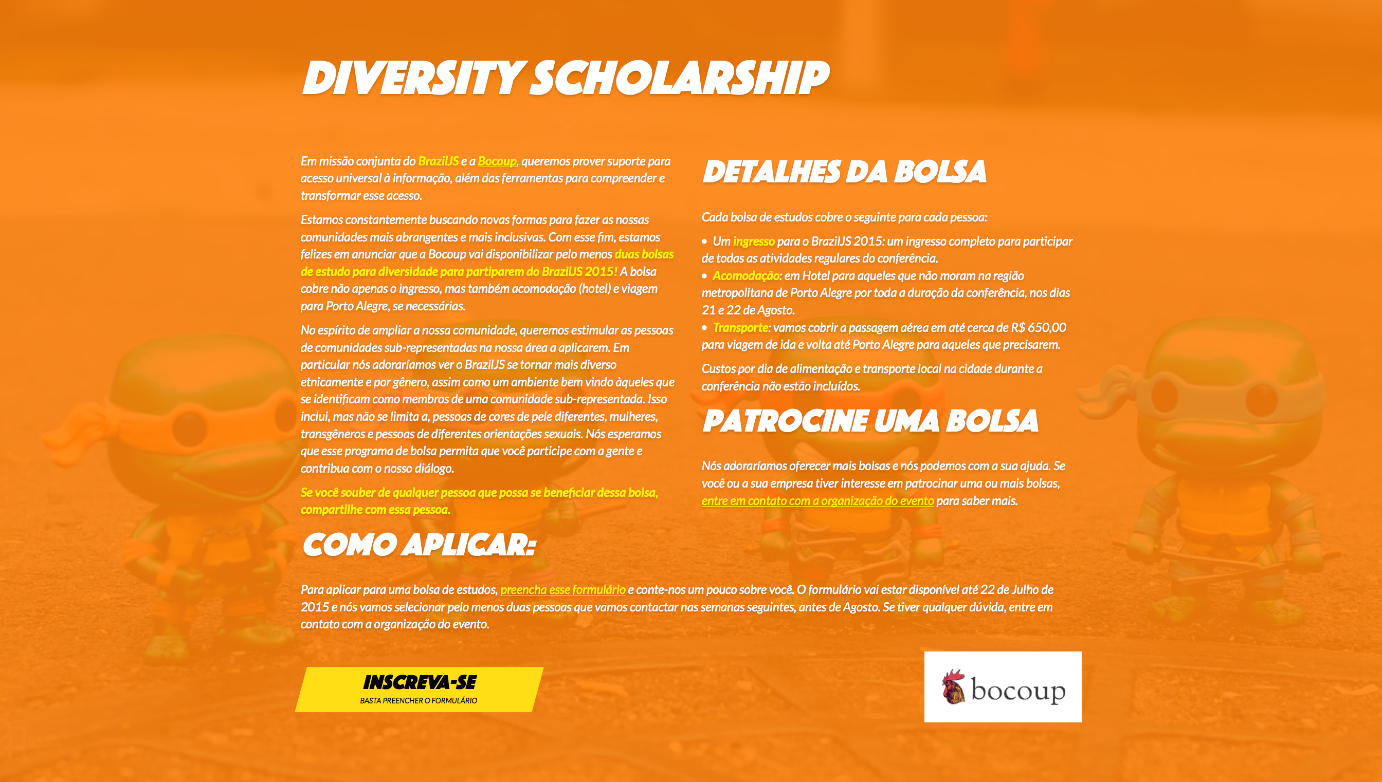 Captura de tela da página da BrazilJS Diversity Scholarships