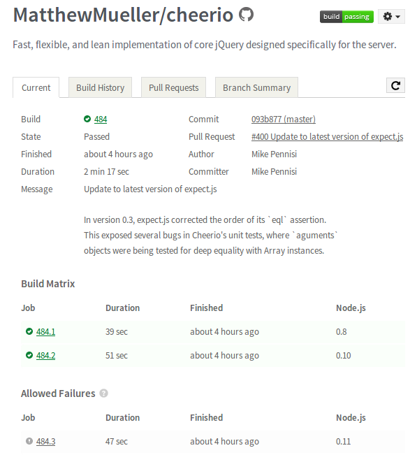 TravisCI build matrix